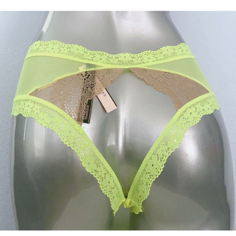 Victorias Secret Nwt Neon Yellow Cut Out Open Back Sexy Cheeky Panty Small S